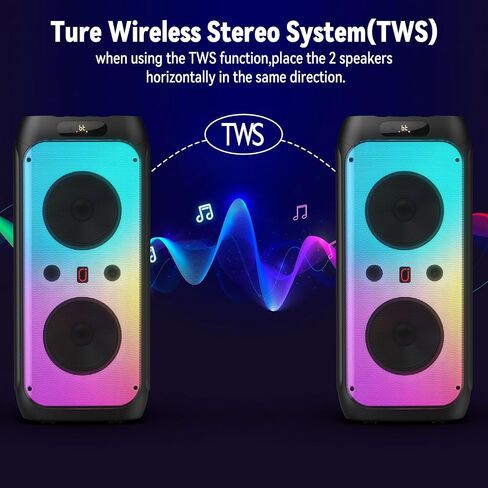 Big Bluetooth Party Speaker Wireless: 300W Multifunction Large PA System with Deep Bass & 2 Wireless Mic, Loud Speaker with Subwoofers & DJ Lights for Party Commercial Outdoor Gathering in Saudi Arabia