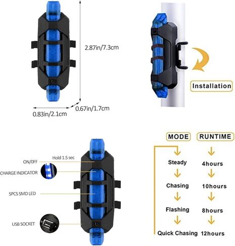 ضوء أمان أمامي وخلفي للدراجة، أضواء خلفية تحذيرية للدراجة، ضوء خوذة للركوب الليلي مع كابل USB قابل للشحن، وامض مقاوم للماء in Kuwait