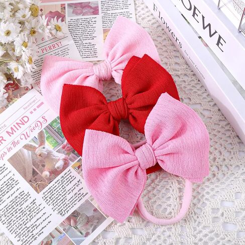 YanJie 3 Pcs Soft Headbands Baby Girls Nylon Headband with Hair Bow Hairbands Hair Accessories for Newborn Infant Toddler Kids in Saudi Arabia