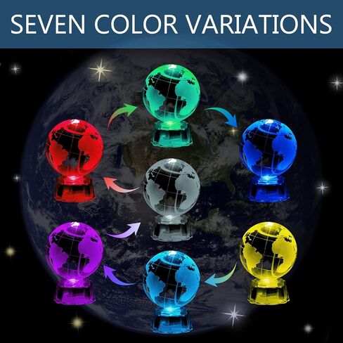 Crystal World Globe Ball Glass Sphere Display Base Frosted Earth Globe Paperweight Healing Meditation Ball with LED Lights for Creative Gift (60mm) in Saudi Arabia