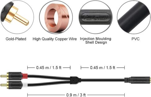 كابل صوت ستيريو J&D 3.5 مم إلى RCA، كابل RCA مطلي بالذهب من سلسلة الموجات الصوتية RCA ذكر إلى 3.5 مم أنثى محول صوت ستيريو Y كابل مقسم للهواتف الذكية والأجهزة اللوحية والمسرح المنزلي، 3 أقدام in Saudi Arabia