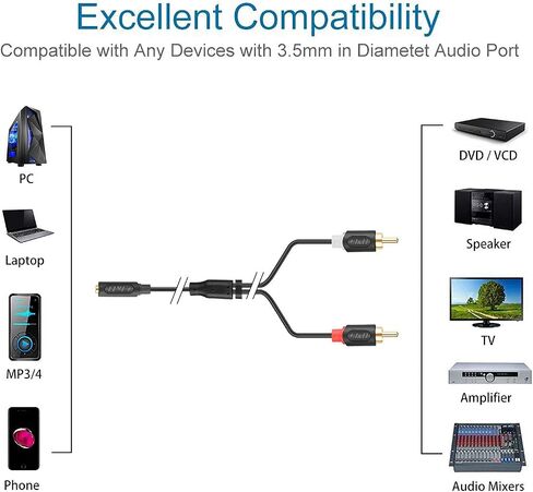 كابل صوت ستيريو J&D 3.5 مم إلى RCA، كابل RCA مطلي بالذهب من سلسلة الموجات الصوتية RCA ذكر إلى 3.5 مم أنثى محول صوت ستيريو Y كابل مقسم للهواتف الذكية والأجهزة اللوحية والمسرح المنزلي، 3 أقدام in Saudi Arabia