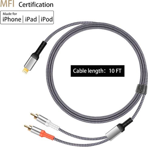 【معتمد من MFi】 متوافق مع محول الصوت Aux من Lightning إلى RCA، كابل 4FT iOS إلى 2RCA HiFi Stereo Y Splitter لأجهزة i-Phone، وi-Pad، وi-Pod، ومكبرات الصوت، والمسرح، والسيارة ومكبر الصوت in Kuwait