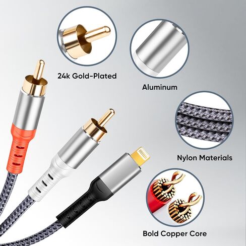 【معتمد من MFi】 متوافق مع محول الصوت Aux من Lightning إلى RCA، كابل 4FT iOS إلى 2RCA HiFi Stereo Y Splitter لأجهزة i-Phone، وi-Pad، وi-Pod، ومكبرات الصوت، والمسرح، والسيارة ومكبر الصوت in Kuwait