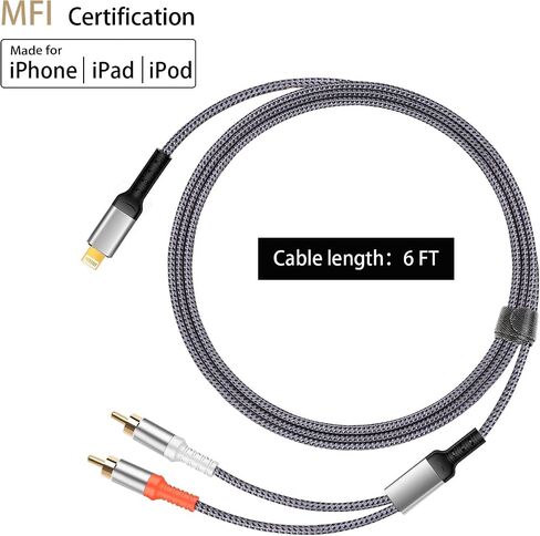 【معتمد من MFi】 متوافق مع محول الصوت Aux من Lightning إلى RCA، كابل 4FT iOS إلى 2RCA HiFi Stereo Y Splitter لأجهزة i-Phone، وi-Pad، وi-Pod، ومكبرات الصوت، والمسرح، والسيارة ومكبر الصوت in Kuwait