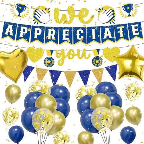 We Appreciate You Banners Balloons - Wxiben 31PCS Black Glitter Thank You Banners Appreciate Teacher Employee Doctor Nurse Staff Hanging Swirls Balloons Decorations Supplies Office Party Decorations in Saudi Arabia