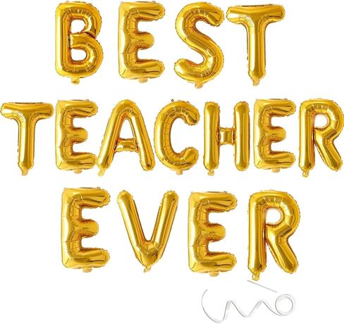 Best Teacher Ever Banner, Thank You Teachers Balloons Banner,Teacher Appreciation Week Party Banner Balloons, 16inch,Gold in Kuwait