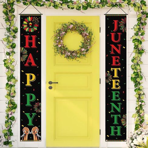 Juneteenth Decorations Outdoor Happy Juneteenth Porch Sign Banner Pan African American Juneteenth Party Decorations and Supplies for Home Office in Saudi Arabia