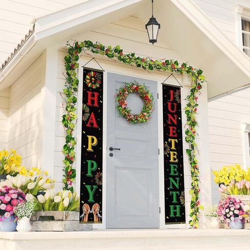 Juneteenth Decorations Outdoor Happy Juneteenth Porch Sign Banner Pan African American Juneteenth Party Decorations and Supplies for Home Office in Saudi Arabia