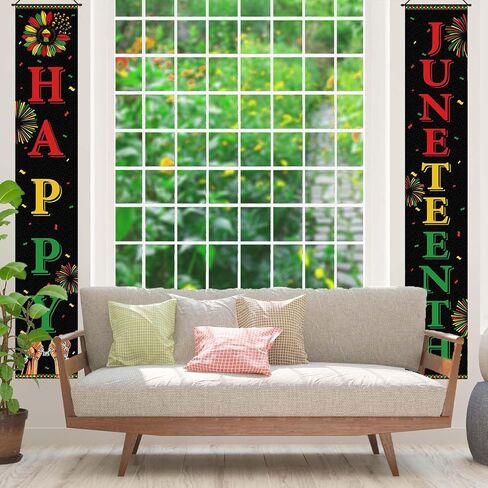 Juneteenth Decorations Outdoor Happy Juneteenth Porch Sign Banner Pan African American Juneteenth Party Decorations and Supplies for Home Office in Saudi Arabia