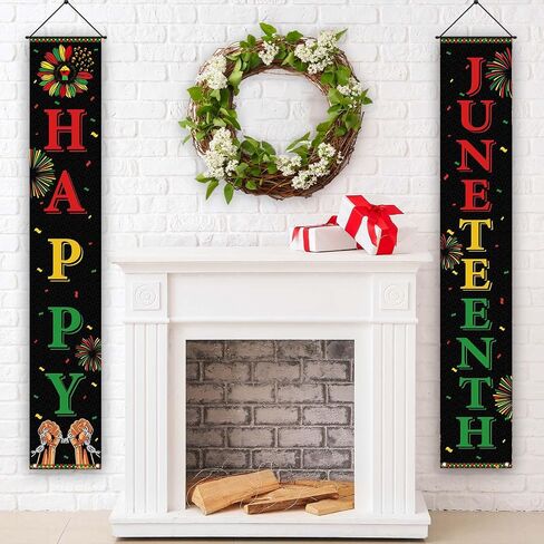 Juneteenth Decorations Outdoor Happy Juneteenth Porch Sign Banner Pan African American Juneteenth Party Decorations and Supplies for Home Office in Saudi Arabia
