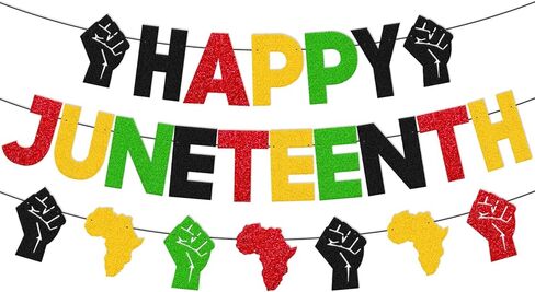 لافتة Juneteenth السعيدة لموضوع القبضة الأمريكية الأفريقية احتفل بيوم 19 يونيو 1865، ديكورات حفلات يوم الحرية، التاريخ الأسود، فخر يوم الاستقلال، لوازم الحفلات in Kuwait