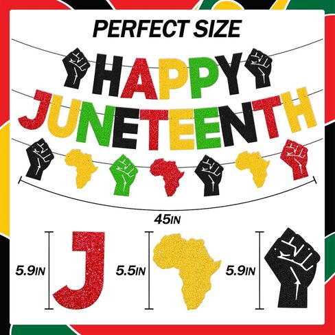 لافتة Juneteenth السعيدة لموضوع القبضة الأمريكية الأفريقية احتفل بيوم 19 يونيو 1865، ديكورات حفلات يوم الحرية، التاريخ الأسود، فخر يوم الاستقلال، لوازم الحفلات in Kuwait