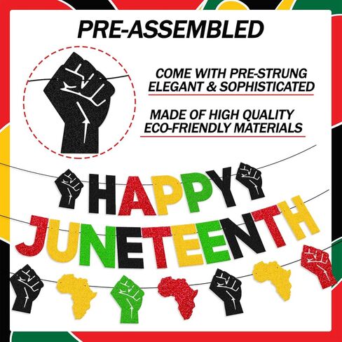 لافتة Juneteenth السعيدة لموضوع القبضة الأمريكية الأفريقية احتفل بيوم 19 يونيو 1865، ديكورات حفلات يوم الحرية، التاريخ الأسود، فخر يوم الاستقلال، لوازم الحفلات in Kuwait