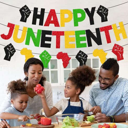 لافتة Juneteenth السعيدة لموضوع القبضة الأمريكية الأفريقية احتفل بيوم 19 يونيو 1865، ديكورات حفلات يوم الحرية، التاريخ الأسود، فخر يوم الاستقلال، لوازم الحفلات in Kuwait