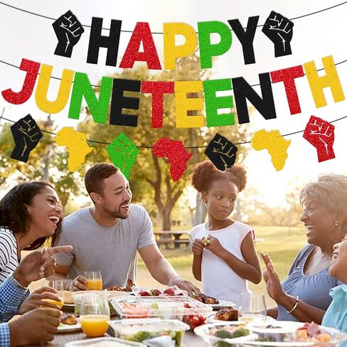 لافتة Juneteenth السعيدة لموضوع القبضة الأمريكية الأفريقية احتفل بيوم 19 يونيو 1865، ديكورات حفلات يوم الحرية، التاريخ الأسود، فخر يوم الاستقلال، لوازم الحفلات in Kuwait