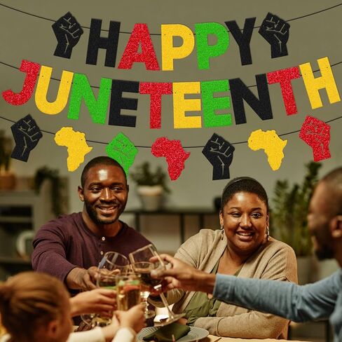 لافتة Juneteenth السعيدة لموضوع القبضة الأمريكية الأفريقية احتفل بيوم 19 يونيو 1865، ديكورات حفلات يوم الحرية، التاريخ الأسود، فخر يوم الاستقلال، لوازم الحفلات in Kuwait