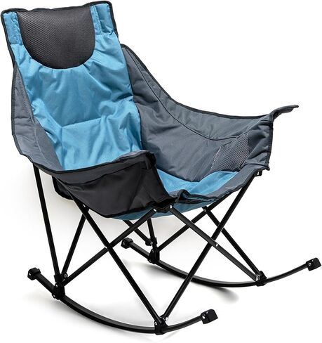 SUNNYFEEL Rocking Camping Chair, Luxury Padded Recliner, Oversized Folding Lawn Chair with Pocket, Heavy Duty for Outdoor/Picnic/Lounge/Patio, Portable Camp Rocker Chairs with Carry Bag in Kuwait