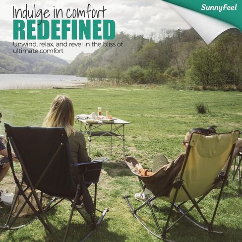 SUNNYFEEL Rocking Camping Chair, Luxury Padded Recliner, Oversized Folding Lawn Chair with Pocket, Heavy Duty for Outdoor/Picnic/Lounge/Patio, Portable Camp Rocker Chairs with Carry Bag in Kuwait
