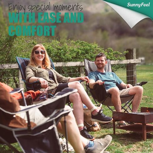 SUNNYFEEL Rocking Camping Chair, Luxury Padded Recliner, Oversized Folding Lawn Chair with Pocket, Heavy Duty for Outdoor/Picnic/Lounge/Patio, Portable Camp Rocker Chairs with Carry Bag in Kuwait