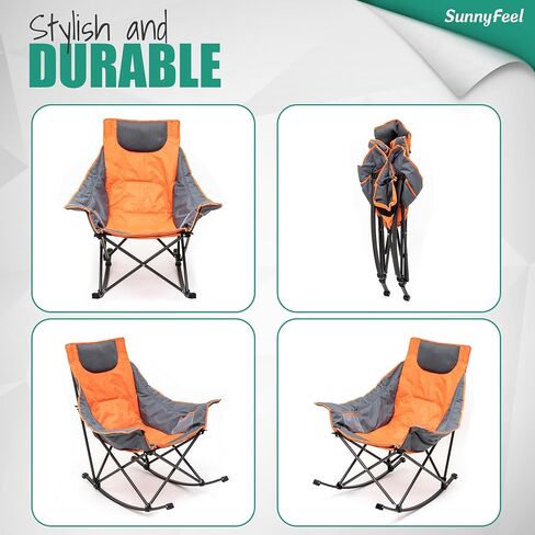 SUNNYFEEL Oversized Heated Rocking Camping Chair, Fully Padded Patio Chair with Side Pocket, High Back Portable Lawn Recliner with Carry Bag, Outdoor Rocker Camp Chair for Adults Heavy Duty 500 LBS in Saudi Arabia