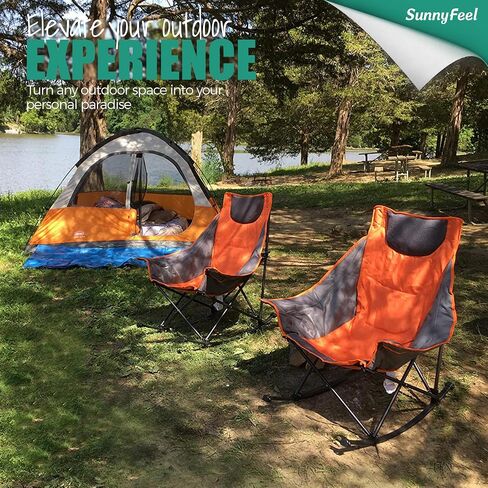 SUNNYFEEL Oversized Heated Rocking Camping Chair, Fully Padded Patio Chair with Side Pocket, High Back Portable Lawn Recliner with Carry Bag, Outdoor Rocker Camp Chair for Adults Heavy Duty 500 LBS in Saudi Arabia