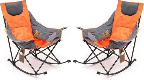 SUNNYFEEL Oversized Heated Rocking Camping Chair, Fully Padded Patio Chair with Side Pocket, High Back Portable Lawn Recliner with Carry Bag, Outdoor Rocker Camp Chair for Adults Heavy Duty 500 LBS in Saudi Arabia