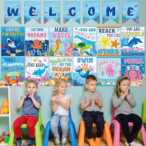 gisgfim 19Pcs Under the Sea Posters for Classroom Ocean Welcome to School Bulletin Board Decoration Motivational Ocean Animal Positive Poster for Submarine Welcome Sign Inspirational Supplies in Saudi Arabia
