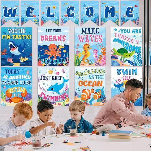 gisgfim 19Pcs Under the Sea Posters for Classroom Ocean Welcome to School Bulletin Board Decoration Motivational Ocean Animal Positive Poster for Submarine Welcome Sign Inspirational Supplies in Saudi Arabia