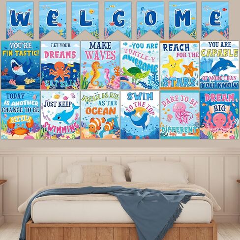 gisgfim 19Pcs Under the Sea Posters for Classroom Ocean Welcome to School Bulletin Board Decoration Motivational Ocean Animal Positive Poster for Submarine Welcome Sign Inspirational Supplies in Saudi Arabia