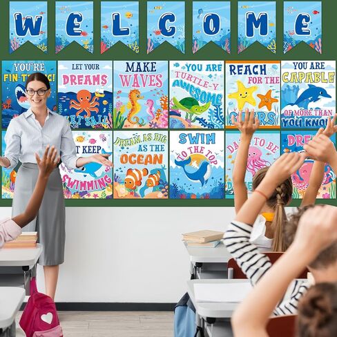 gisgfim 19Pcs Under the Sea Posters for Classroom Ocean Welcome to School Bulletin Board Decoration Motivational Ocean Animal Positive Poster for Submarine Welcome Sign Inspirational Supplies in Saudi Arabia