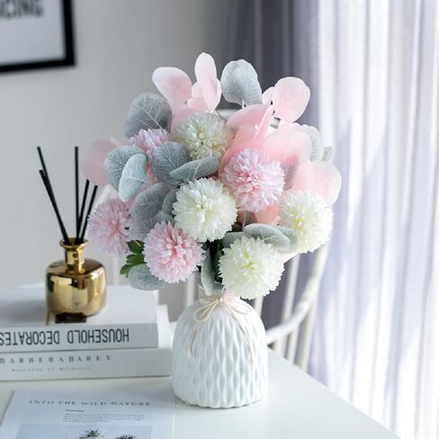 Artificial Flowers with Vase, Silk Dandelions In Vase Arrangement, Fake Plant Flowers Kitchen Dining Coffee Table Decor, Flower Centerpieces for Home Office Farmhouse Bathroom Wedding Decorations in Saudi Arabia