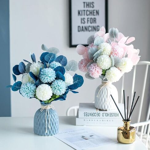 Artificial Flowers with Vase, Silk Dandelions In Vase Arrangement, Fake Plant Flowers Kitchen Dining Coffee Table Decor, Flower Centerpieces for Home Office Farmhouse Bathroom Wedding Decorations in Saudi Arabia