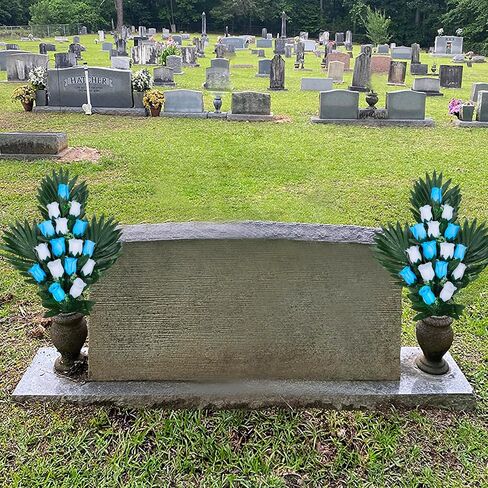 2 Sets Artificial Cemetery Flowers， Outdoor Grave Decorations Roses，Accompanied by 2 Long Nail Vases。Lasting and Non-Bleed Colors. (18 Heads (Dark Blue+White)) in Saudi Arabia