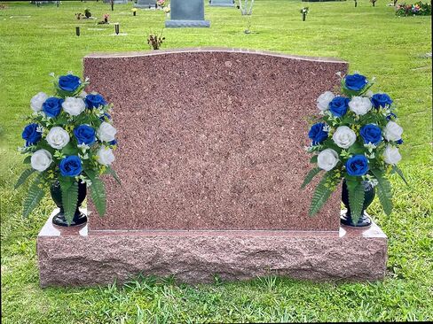 2 Sets Artificial Cemetery Flowers， Outdoor Grave Decorations Roses，Accompanied by 2 Long Nail Vases。Lasting and Non-Bleed Colors. (18 Heads (Dark Blue+White)) in Saudi Arabia