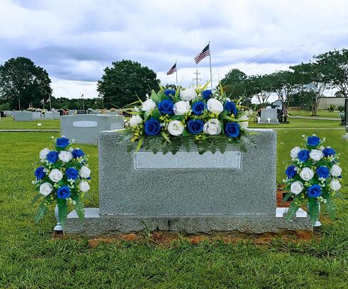 2 Sets Artificial Cemetery Flowers， Outdoor Grave Decorations Roses，Accompanied by 2 Long Nail Vases。Lasting and Non-Bleed Colors. (18 Heads (Dark Blue+White)) in Saudi Arabia