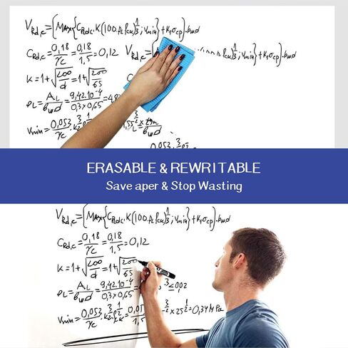 لفة ورق بيضاء للمسح الجاف - 17.3 بوصة × 96 بوصة (8 أقدام) - تتضمن 3 علامات مسح جافة - ملصق ورق حائط لاصق للسبورة البيضاء - لفة ملصقات للوحة البيضاء للثلاجة والمكتب والمكتب in Kuwait