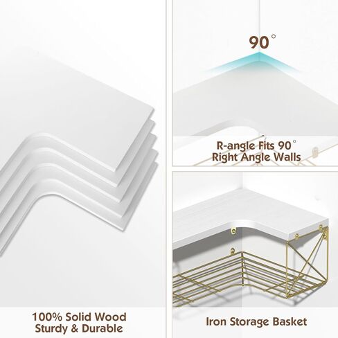 SALA Corner Shelves Wall Mounted, 5+1 Corner Shelf with Wire Storage Basket for Bathroom, Rustic Wood Corner Floating Shelves, R-Angle Corner Shelving for Bedroom/Living Room/Laundry Room, Kitchen in Saudi Arabia