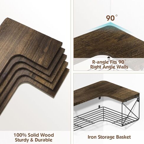 SALA Corner Shelves Wall Mounted, 5+1 Corner Shelf with Wire Storage Basket for Bathroom, Rustic Wood Corner Floating Shelves, R-Angle Corner Shelving for Bedroom/Living Room/Laundry Room, Kitchen in Saudi Arabia