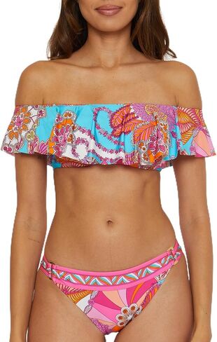 Trina Turk Women's Standard Meilani Ruffle Bikini Top, Off Shoulder, Floral Print, Swimwear Separates in Saudi Arabia