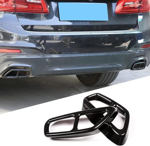 Pipe Throat Exhaust Outputs Tail Cover Trim Compatible with BMW 5 Series G30 G38 2018 2019 2020 2021 2022 Car Exterior Accessories Stainless Steel 2PCS (Style B-Glossy Black) in Saudi Arabia
