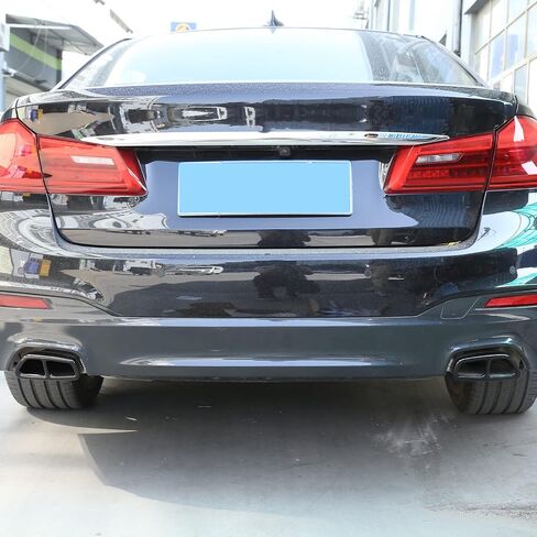 Pipe Throat Exhaust Outputs Tail Cover Trim Compatible with BMW 5 Series G30 G38 2018 2019 2020 2021 2022 Car Exterior Accessories Stainless Steel 2PCS (Style B-Glossy Black) in Saudi Arabia