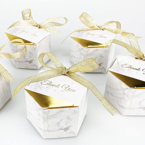 FCDECOR 50PCS Wedding Favor Boxes, Marble Gold Party Favor Boxes Bulk Candy Favors for Guests, Gift Boxes with Ribbons, Perfect for Wedding Bridal Shower Baby Shower Birthday Party Decoration, Gilding in Saudi Arabia