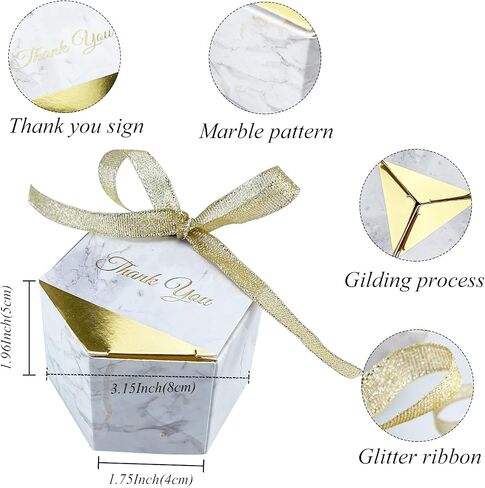 FCDECOR 50PCS Wedding Favor Boxes, Marble Gold Party Favor Boxes Bulk Candy Favors for Guests, Gift Boxes with Ribbons, Perfect for Wedding Bridal Shower Baby Shower Birthday Party Decoration, Gilding in Saudi Arabia