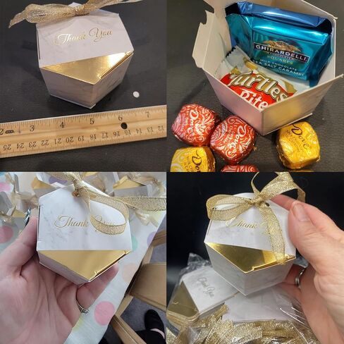 FCDECOR 50PCS Wedding Favor Boxes, Marble Gold Party Favor Boxes Bulk Candy Favors for Guests, Gift Boxes with Ribbons, Perfect for Wedding Bridal Shower Baby Shower Birthday Party Decoration, Gilding in Saudi Arabia