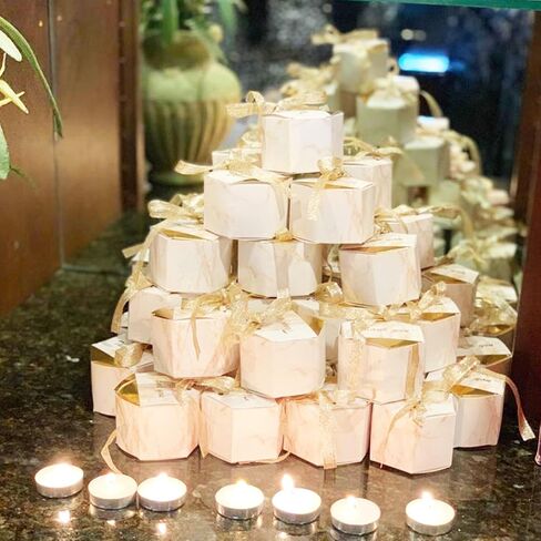 FCDECOR 50PCS Wedding Favor Boxes, Marble Gold Party Favor Boxes Bulk Candy Favors for Guests, Gift Boxes with Ribbons, Perfect for Wedding Bridal Shower Baby Shower Birthday Party Decoration, Gilding in Saudi Arabia