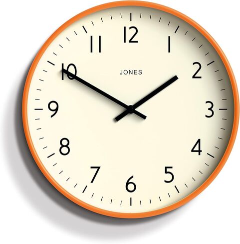 JONES CLOCKS® Studio Round Wall Clock - Round Clock - Modern Clock - Designer Clock - Kitchen Clock - Living Room Clock - Office Clock - Easy to Read Dial - Contemporary Design (Orange) in Saudi Arabia