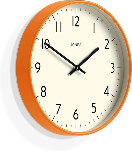 JONES CLOCKS® Studio Round Wall Clock - Round Clock - Modern Clock - Designer Clock - Kitchen Clock - Living Room Clock - Office Clock - Easy to Read Dial - Contemporary Design (Orange) in Saudi Arabia