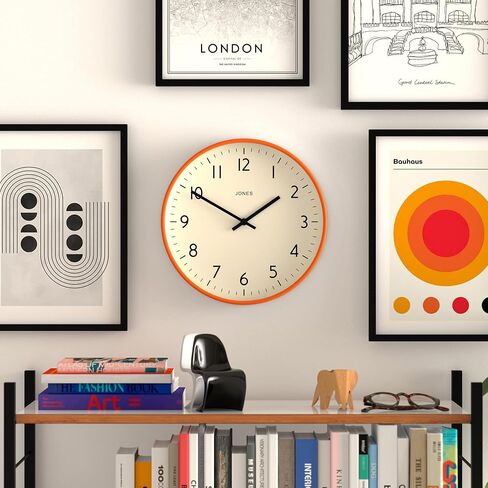JONES CLOCKS® Studio Round Wall Clock - Round Clock - Modern Clock - Designer Clock - Kitchen Clock - Living Room Clock - Office Clock - Easy to Read Dial - Contemporary Design (Orange) in Saudi Arabia