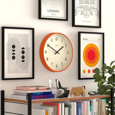JONES CLOCKS® Studio Round Wall Clock - Round Clock - Modern Clock - Designer Clock - Kitchen Clock - Living Room Clock - Office Clock - Easy to Read Dial - Contemporary Design (Orange) in Saudi Arabia
